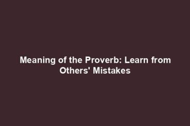 Meaning of the Proverb: Learn from Others' Mistakes