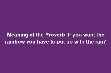 Meaning of the Proverb 'If you want the rainbow you have to put up with the rain'