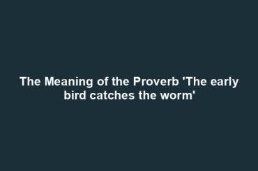 The Meaning of the Proverb 'The early bird catches the worm'