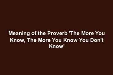 Meaning of the Proverb 'The More You Know, The More You Know You Don't Know'