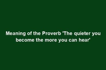 Meaning of the Proverb 'The quieter you become the more you can hear'