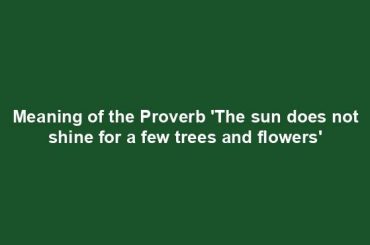 Meaning of the Proverb 'The sun does not shine for a few trees and flowers'