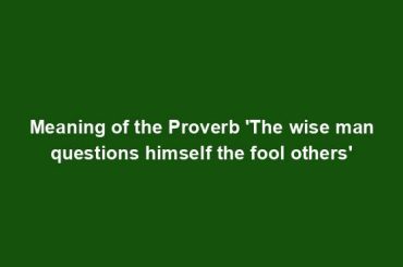 Meaning of the Proverb 'The wise man questions himself the fool others'