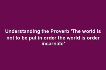 Understanding the Proverb 'The world is not to be put in order the world is order incarnate'